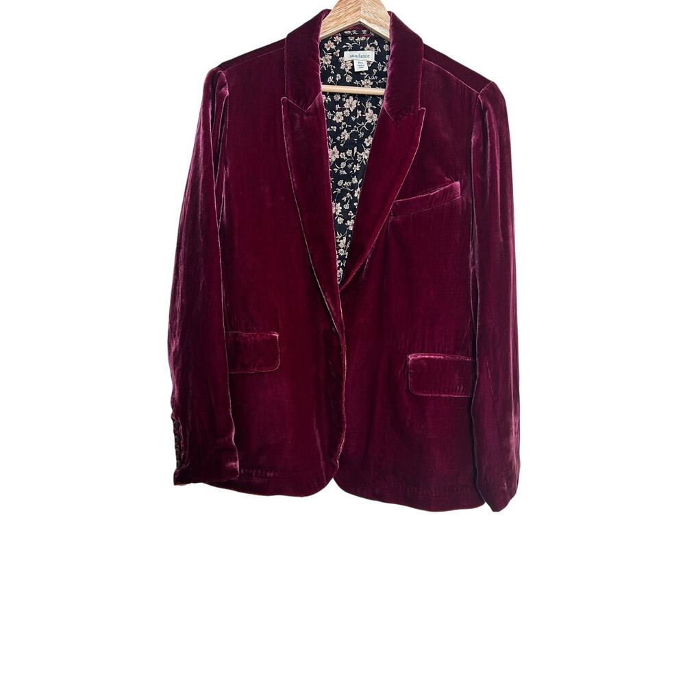 Sundance Velvet Blazer Womens 12P Burgundy Wine Boho Holiday Western Jacket - Picture 6 of 10